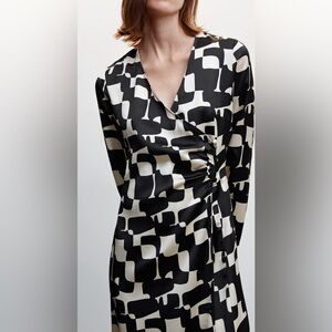 Mango satin long sleeve printed dress